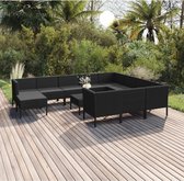 12-delige Loungeset met kussens poly rattan zwart