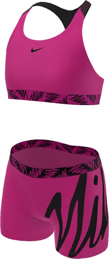 Wereldvenster Teken een foto Trekken Nike Swim Script Logo meisjes bikiniset met short - L | bol.com