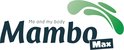 Logo met "Mambo Max Me and my body" in donkere letters en groene curve.