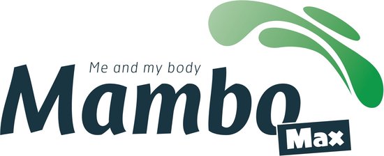 Logo met "Mambo Max Me and my body" in donkere letters en groene curve.