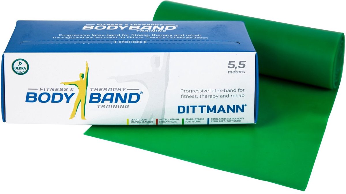 Fitness elastiek 5,5 meter - Zware weerstand - Groen - Body-Band