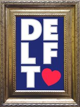 Love Delft in een goudkleurig baroklijstje - ingelijst 15x20cm