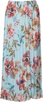 Dames plisse rok elastische tailleband -bloemenprint - lang  - lichtblauw | Maat S-M
