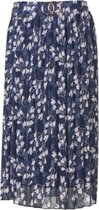 Dames plisse rok elastische tailleband vastzittende ceintuur gouden gesp -kleine bloemenprint - kort  - marine | Maat L-XL