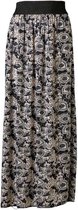 Dames plooirok bladeren print 03 lang brede band  - zwart/crème | Maat Onze size, XS-XL
