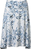 Dames tricot rok wit/pastel blauw bladerenprint a-lijn | Maat XL-3XL