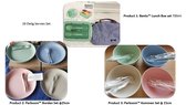 26 Delig Servies Set: 1 Lunch Box + 1 Thermostas + 4 Grote Borden + 4 Grote SoepKommen + 8 Lepels + 8 Vorks - Hergebruik - Kinderen op School/Werken - Feest/Picnic Servies - Macaron Groen,Bla