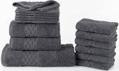 Homéé badhanddoeken 15 delige sets golf jacquard 1 badlakens 2 handdoeken 6 gastendoekjes en 6 washandjes 550 g. m² - antraciet