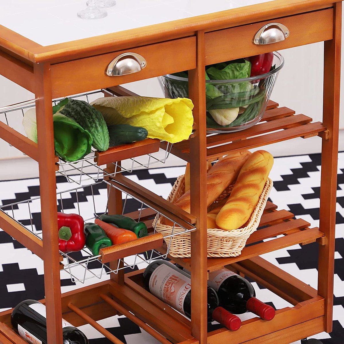 HOMCOM keukenwagen, keukentrolley, serveerwagen met aflegvlak, afneembaar dienblad grenen wit naturel 40 x 30 x 76 cm HOMCOM keukenwagen, keukentrolley, serveerwagen met aflegvlak, afneembaar dienblad grenen wit naturel 40 x 30 x 76 cm