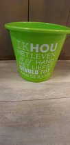 Emmer - Tekst - 5 liter - Limegroen - Ïk hou het leven in de hand" - Kado
