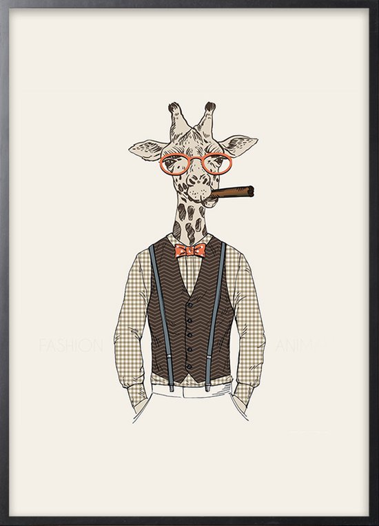 Poster Met Zwarte Lijst - Giraffe Retro Poster