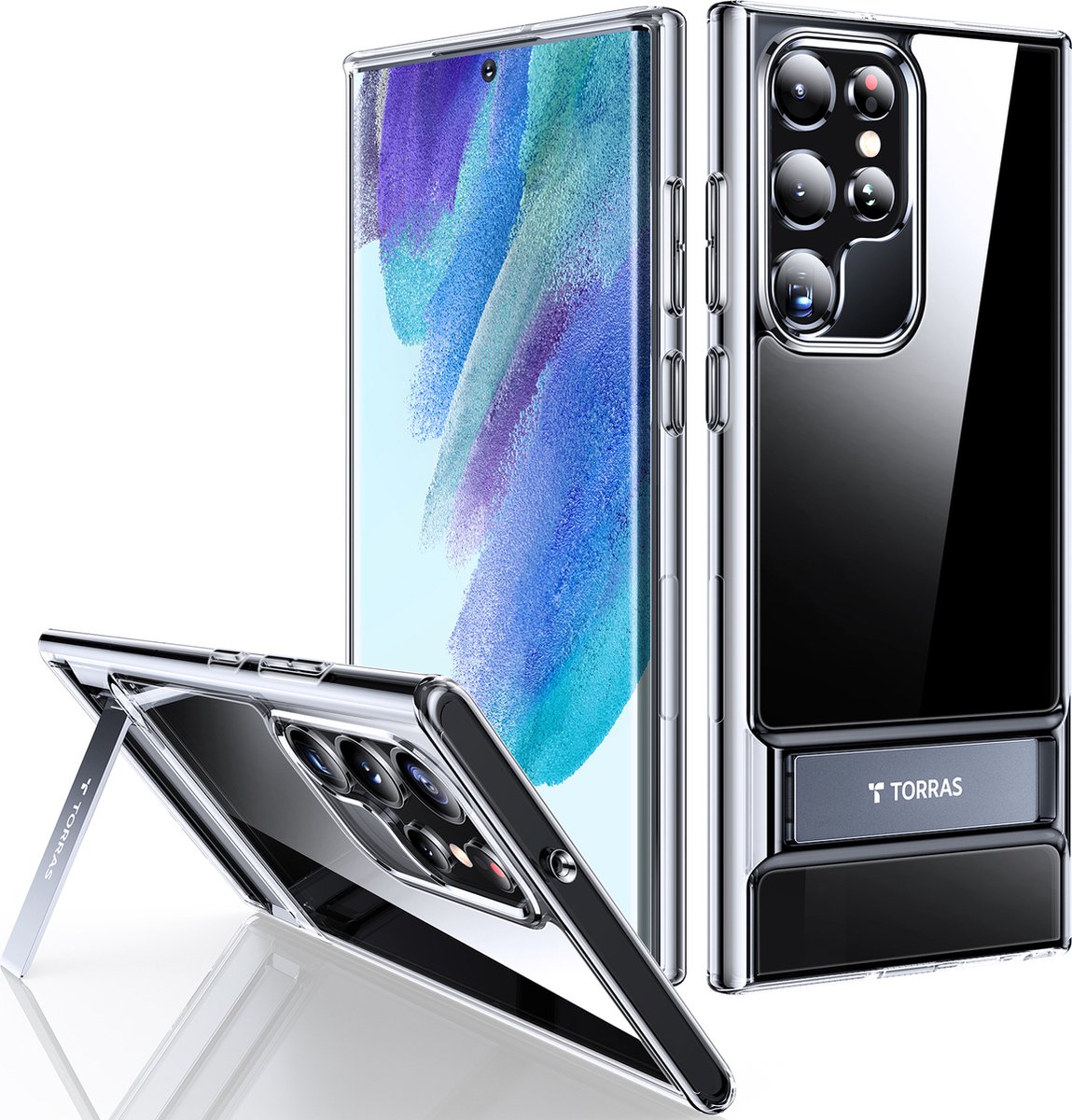 Torras Samsung S22 Ultra Transparant & Kickstand standaard hoesje
