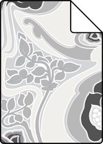 Proefstaal Origin Wallcoverings behang jugendstil bloemmotief zwart en grijs - 347209 - 26,5 x 21 cm