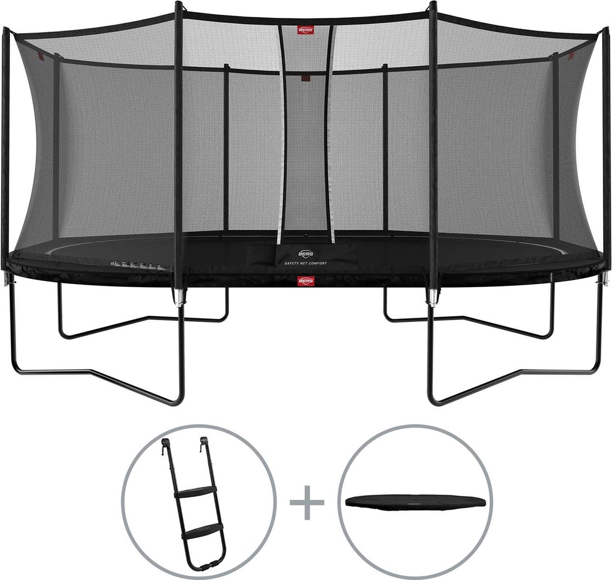 BERG Favorit Trampoline - Ovaal - Op poten - 520 cm - Met veiligheidsnet - Zwart - incl. ladder en afdekhoes