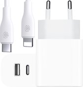 Snellader USB-C & USB-A met USB-C to Apple Lightning Kabel 3 Meter - Oplaadstekker + iPhone Kabel - 38W Max - Adapter USB-C & USB-A Snellader (iPhone 12 & 13) - MagSafe Oplader - S