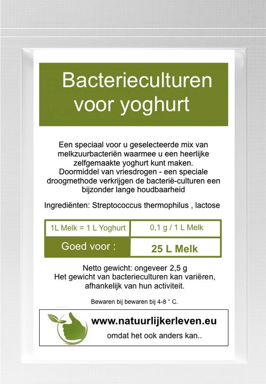 Bacterieculturen voor yoghurt, voor 25L melk - yoghurt cultuur | bol.com