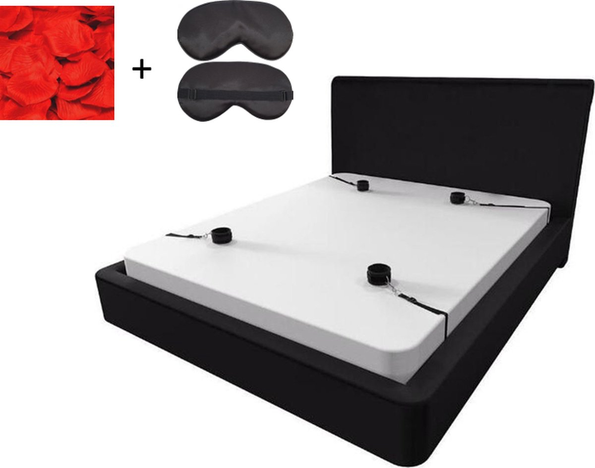 Spannende en romantische set voor uw geliefde - Bondage Bed Handboeien Set - Zwart Masker - 2000 Rozenblaadjes 4,5 bij 4,5 cm