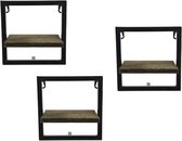 Set van 3 kleine wandplankjes - houten wandrek voor aan de muur - accessoire wandplank plank schapje wanddecoratie - zwart staal hout - stoer industrieel - 18 cm breed