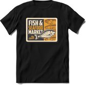 Fish and seafood market | vissen outdoor T-Shirt Heren / dames | hengelsport cadeau Shirt - grappige Spreuken, Zinnen en Teksten Maat S