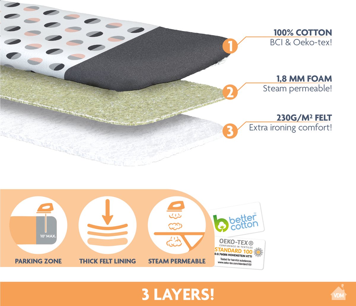 Housse De Planche à Repasser Ultra Réfléchissante 100% Coton BCI 136x51cm - 5 Tailles Disponibles - Mousse Extra Épaisse