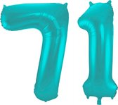 Folieballon 71 jaar metallic pastel aqua mat 86cm