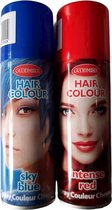 Haarspray Harley quinn - uitwasbare spuitbussen voor haar - rood en blauw