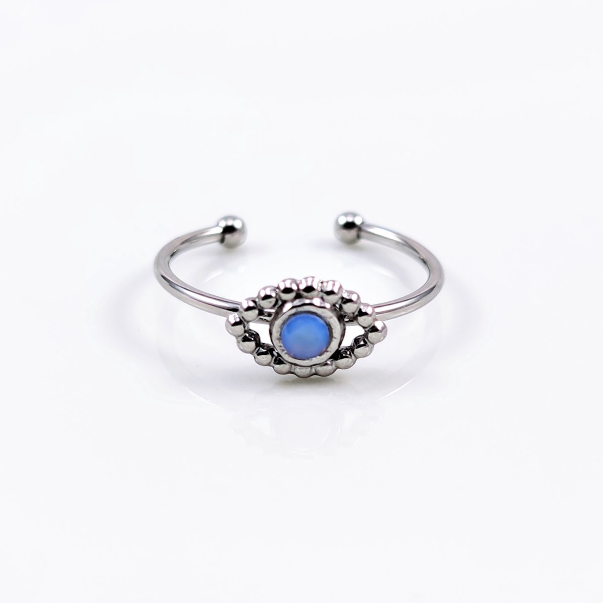 Turks Oog Ring - Blauwe Zirkonia - Witgoudkleurig Verguld RVS - Dottilove Smalle Dames Ring