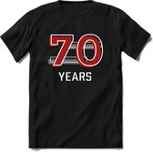70 Years - Feest kado T-Shirt Heren / Dames - Rood / Grijs - Perfect Verjaardag Cadeau Shirt - grappige Spreuken, Zinnen en Teksten. Maat S