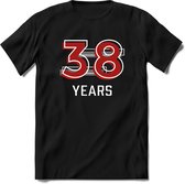 38 Years - Feest kado T-Shirt Heren / Dames - Rood / Grijs - Perfect Verjaardag Cadeau Shirt - grappige Spreuken, Zinnen en Teksten. Maat 3XL