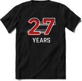 27 Years - Feest kado T-Shirt Heren / Dames - Rood / Grijs - Perfect Verjaardag Cadeau Shirt - grappige Spreuken, Zinnen en Teksten. Maat S