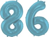 Folieballon 86 jaar metallic pastel blauw mat 86cm