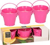 Decoris Citronella kaarsen - in zink potje - set 6x - roze - 5 branduren