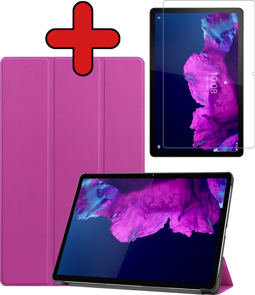 Hoesje - Geschikt voor Lenovo Tab P11 - Met Screenprotector - Hardcover Book Case - Trifold Bookcase Hoes - Hard Cover - Tablethoes - Paars