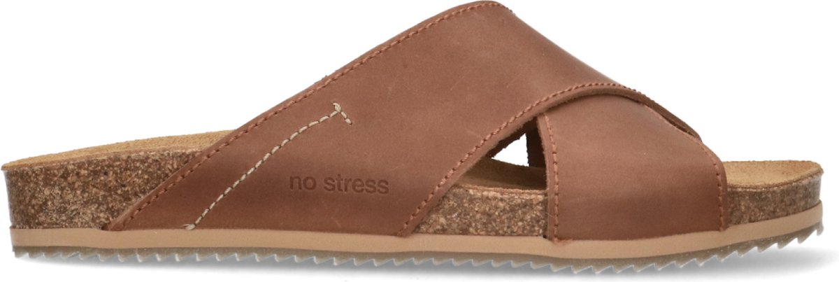 No Stress - Heren - Cognac leren sandalen - Maat 43