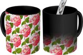 Magische Mok - Foto op Warmte Mokken - Koffiemok - Patroon - Bloemen - Roze - Magic Mok - Beker - 350 ML - Theemok