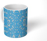 Mok - Koffiemok - Patronen - Abstract - Blauw - Bloemen - Mokken - 350 ML - Beker - Koffiemokken - Theemok