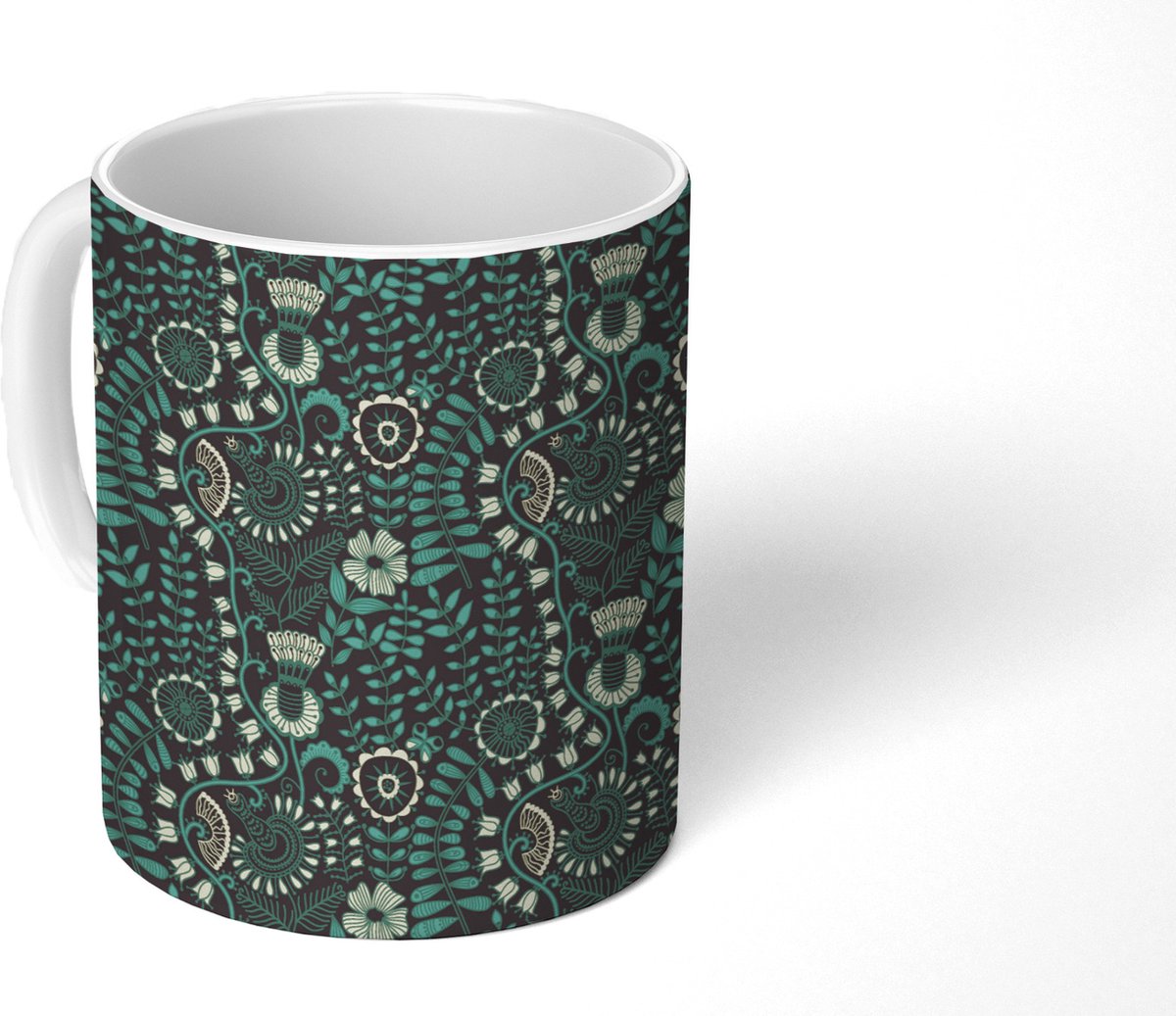 Mok - Koffiemok - Bloemen - Blauw - Patroon - Mokken - 350 ML - Beker - Koffiemokken - Theemok