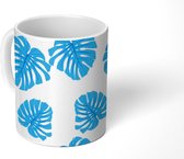 Mok - Koffiemok - Monstera - Blauw - Patronen - Mokken - 350 ML - Beker - Koffiemokken - Theemok