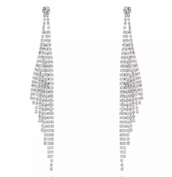 Lange Oorbellen-Strass-Zilverkleur-Feestelijk-10 cm-Charme Bijoux