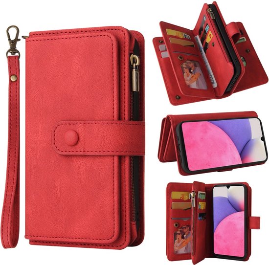 Samsung Galaxy A13 - Wallet with zipper - book-case cover - emplacement pour 15 cartes - rouge