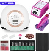 DIY Nail Kits - 168W - 42 UV LED Lamp - Droger Manicure Set - 20000 RPM Elektrische Nagel Boor - Voor Nail Tool - Roze