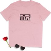 T Shirt Dames - Lief Gek - Korte Mouw - Roze - Maat XL