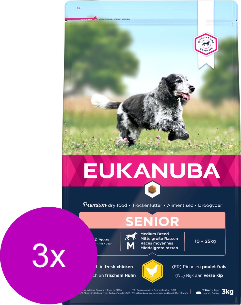 Eukanuba Caring Senior Medium Breed Kip - Hondenvoer - 3 x 3 kg