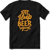 Eat sleep beer repeat | Feest kado T-Shirt heren - dames | Goud | Perfect drank cadeau shirt |Grappige bier spreuken - zinnen - teksten