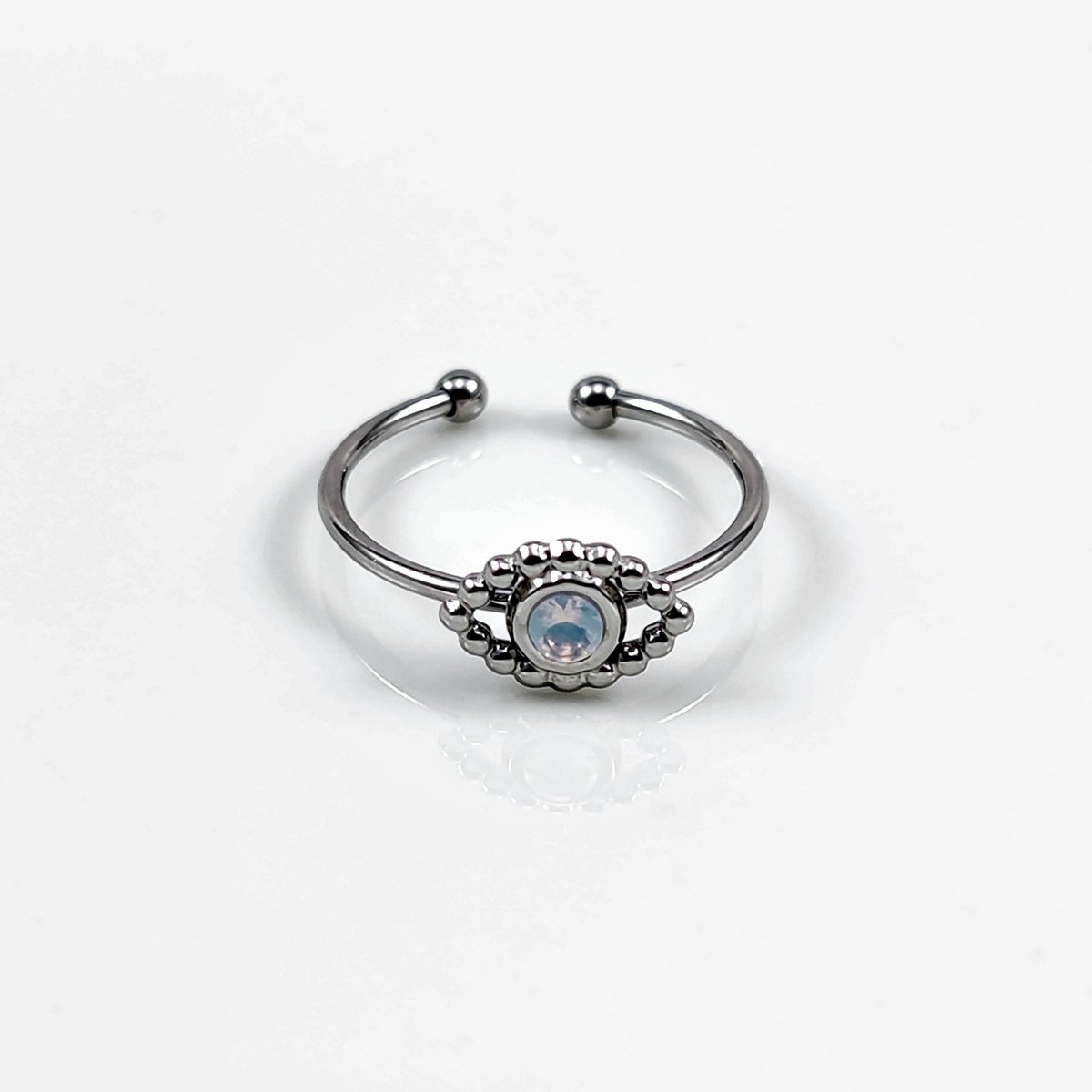 Turks Oog Ring - Transparante Lichtblauwe Zirkonia - Witgoudkleurig Verguld RVS - Dottilove Smalle Dames Ring