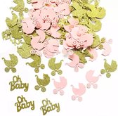 40 x Babyshowerconfetti - baby versiering – goud en roze kleurig confetti - confetti – babygirl – babyconfetti – feest - verassing -babyshower decoratie op de tafel -babydecoratie