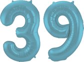 Folieballon 39 jaar metallic pastel blauw mat 86cm