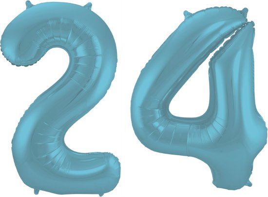 Folieballon 24 jaar metallic pastel blauw mat 86cm