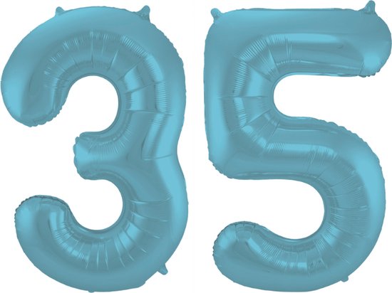 Folieballon 35 jaar metallic pastel blauw mat 86cm