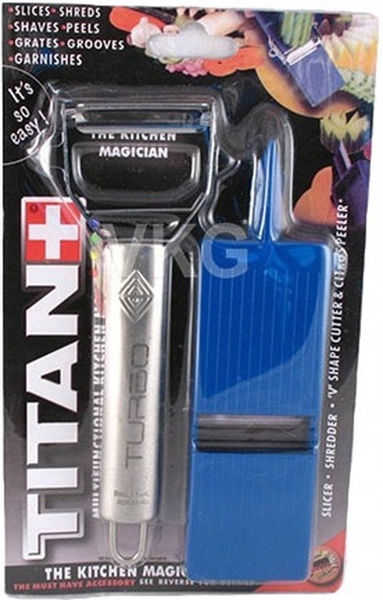 Turbo Titan+ 6 in 1 schiller - snipperaar - snijder - schaver - raspen - garneren - incl snijmachine bord - THE KITCHEN MAGICIAN - Titan+